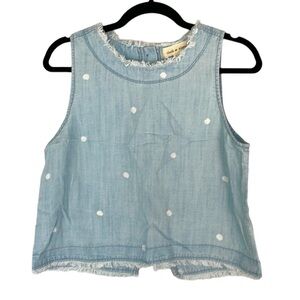 𝅺NWOT Cloth & Stone Boho Denim Crop Top Sleeveless Fringe Top Size Small